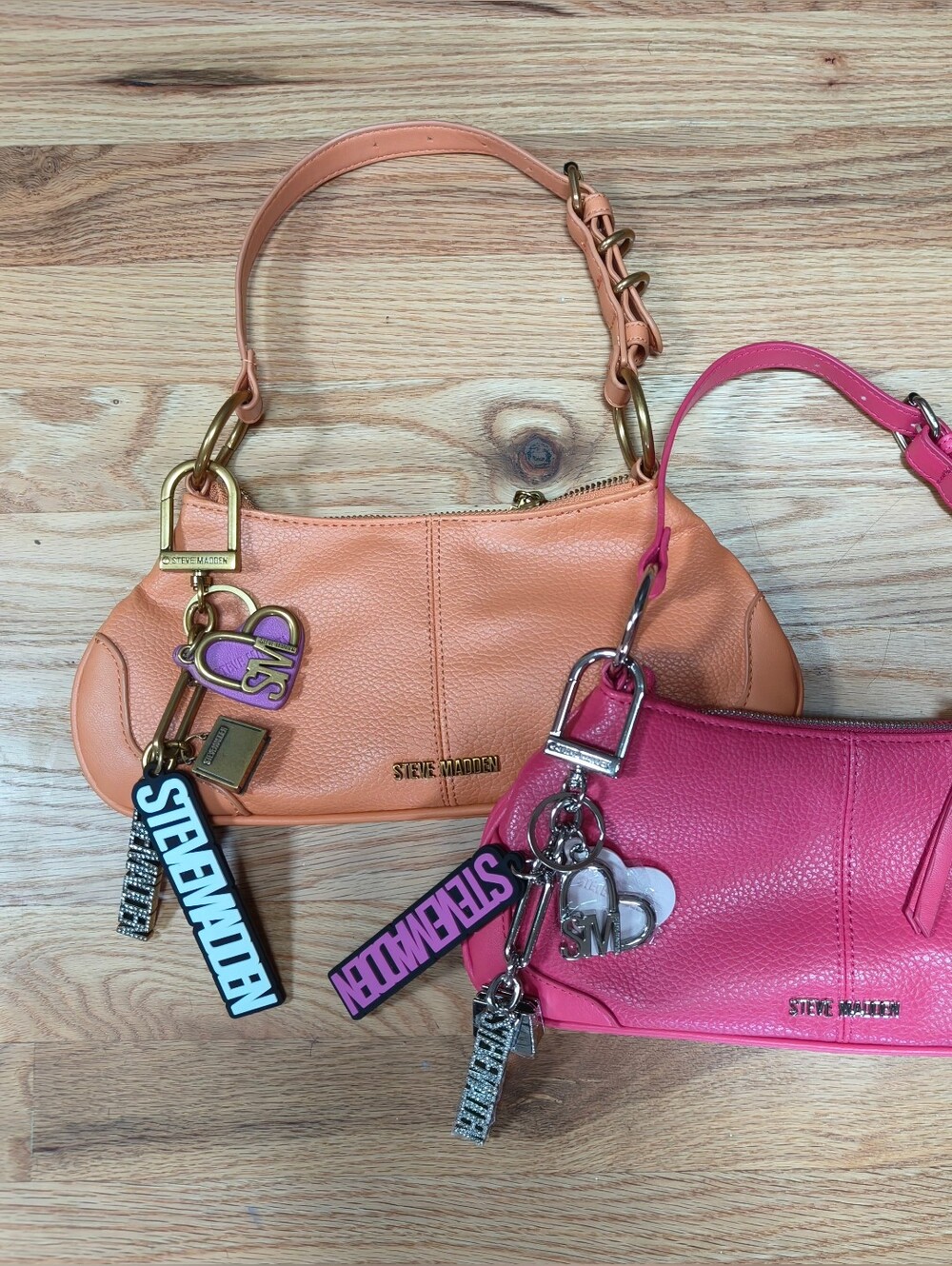 Steve Madden Pink & Orange Bchaser Leather Shoulder Bags with Charms